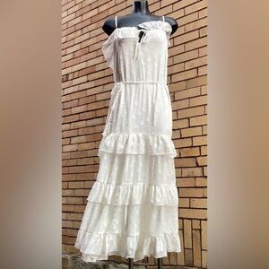 NWT Lulus White Off Shoulder Ruffle Tiered boho Maxi Dress Size Large